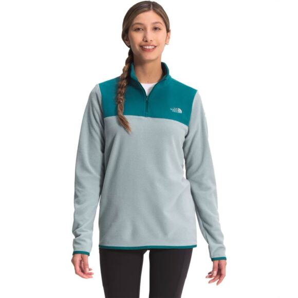 The North Face TKA Glacier 1/4 Zip Pullover Teal & Gray Sweater Women's Large - Picture 1 of 7